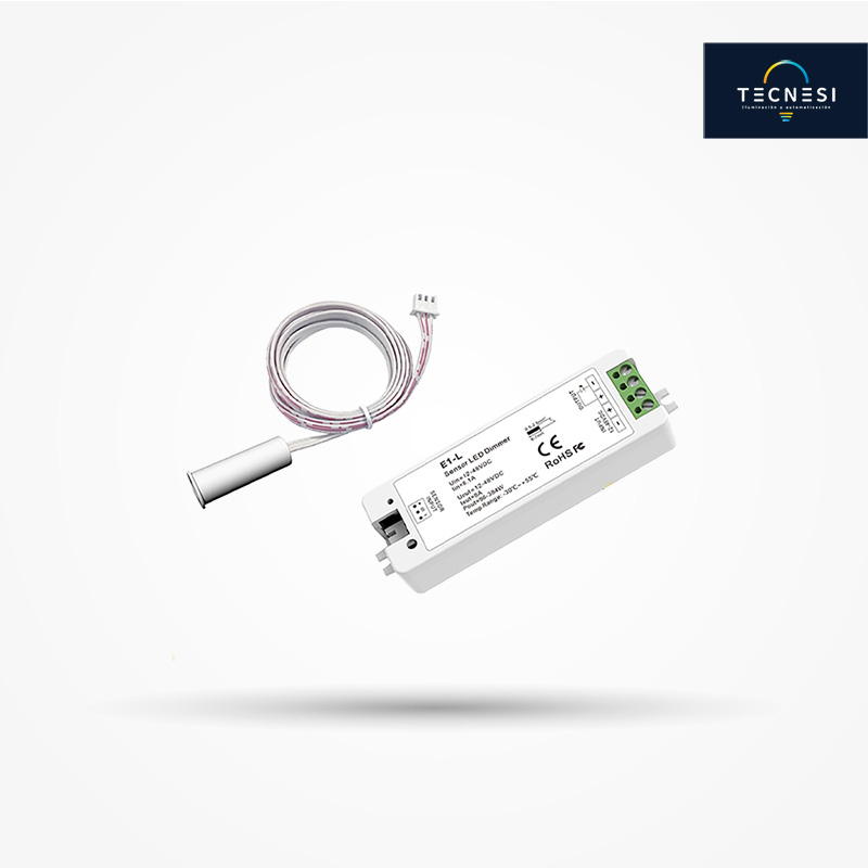 Controlador TECNESI (E1-L+ED(C)). Kit sensor para puerta empotrado, para 12-48VDC. De 8A: 12V@96W, 24V@192W, 36V@288W, 48V@384W. Incluye sensor ED(C).
