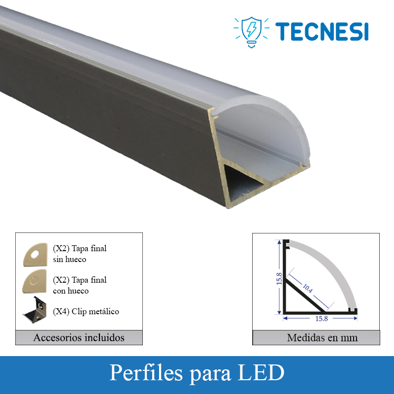 Kit perfil TECNESI (TEC-ECO1616). Serie Económical de 2 metros. Tipo esquinero