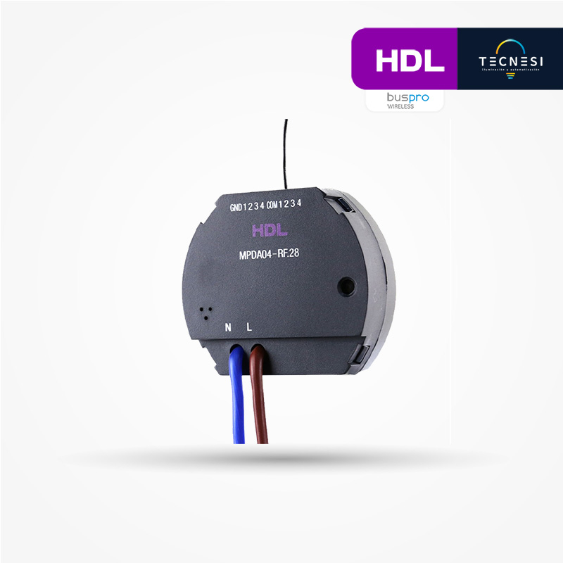 HDL-MPDA04-RF.28: Actuador Inalámbrico 220V. Dimmer 0-10V de 4CH y 4CH de Contactos Secos