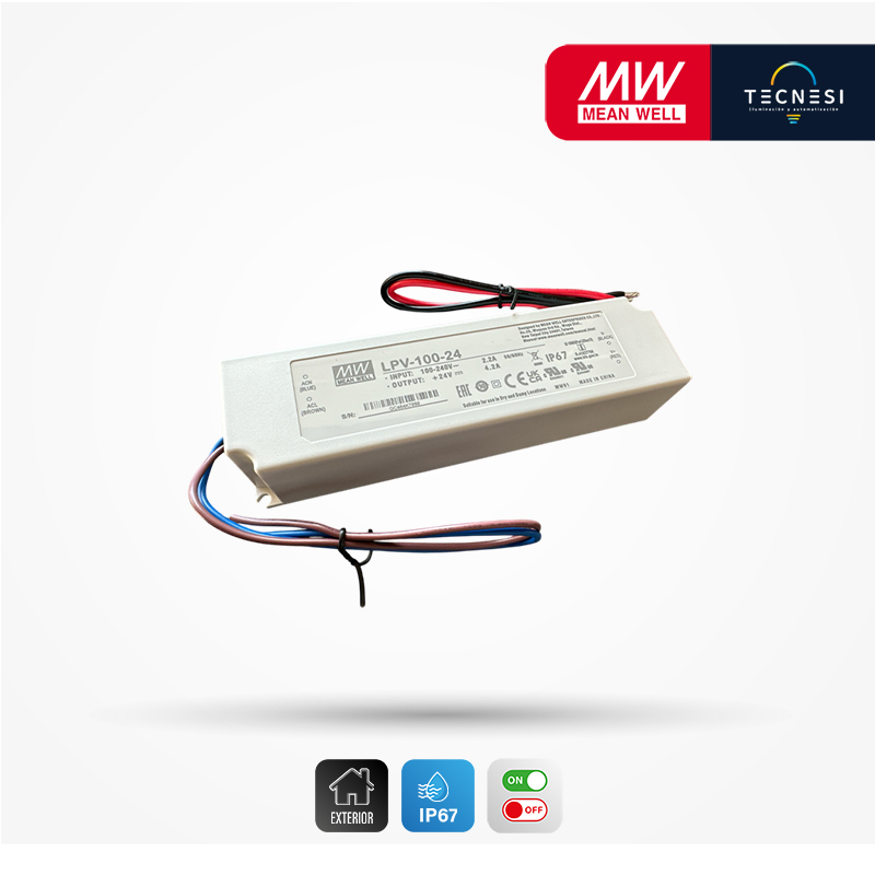 MEAN WELL (LPV-100-24). Driver IP67, de 24V, 4.2A, 100.8W. On/Off.