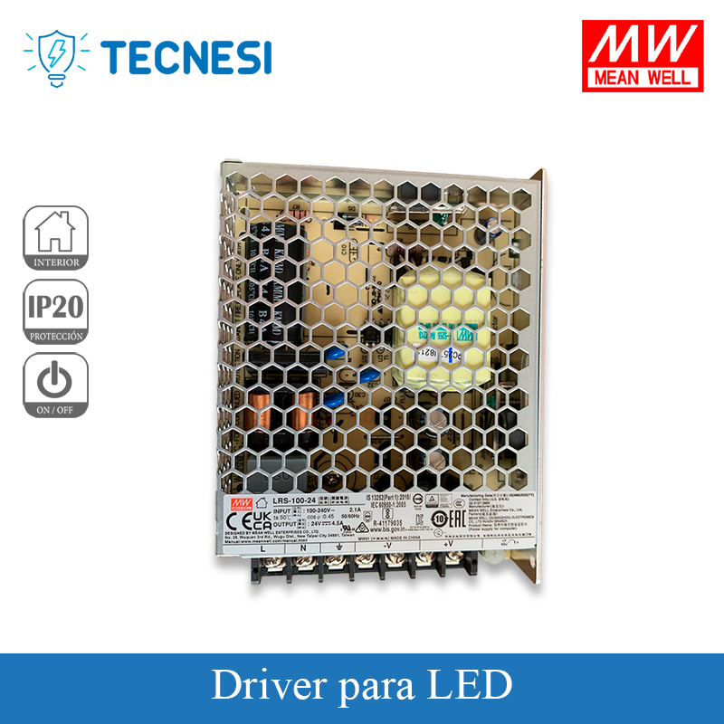 MEAN WELL (LRS-100-24). Driver IP20, de 24V, 4.5A, 108W. On/Off.