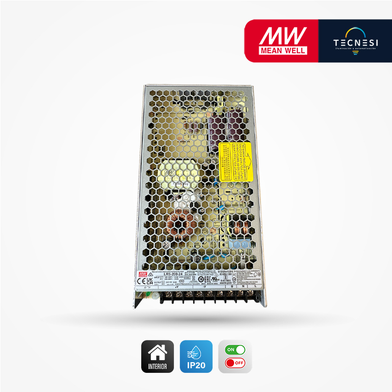 MEAN WELL (LRS-200-24). Driver IP20, de 24V, 8.8A, 211.2W. On/Off.