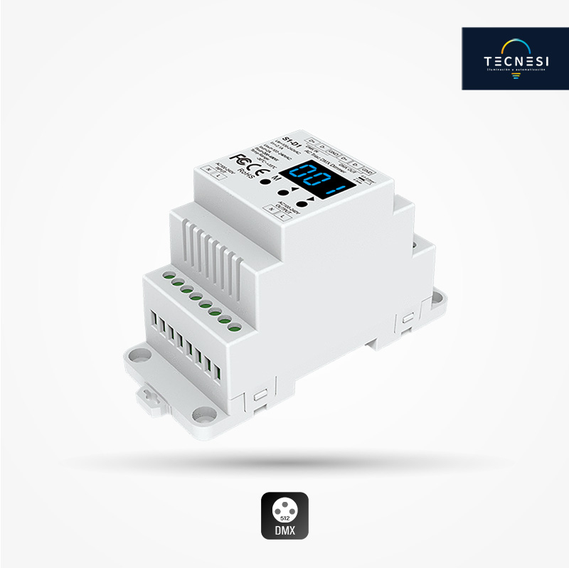 Controlador TECNESI (S1-D1). Decodificador DMX/RDM, para luminarias corte de fase de 100-240VAC, de 2A*1H.