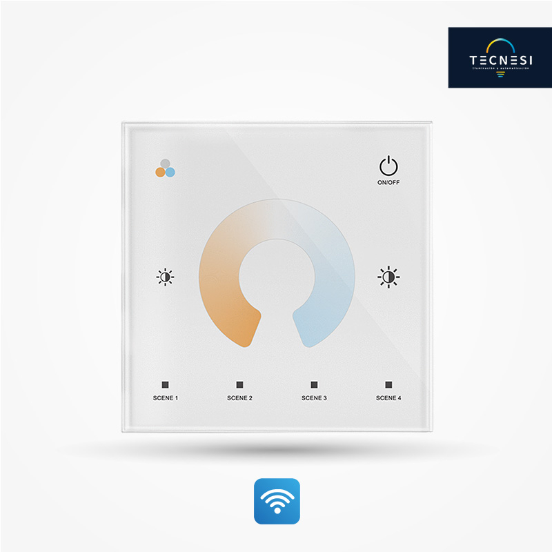 Controlador TECNESI (T2). RF + Táctil CCT. De 12-24V, 2CH*5A. De 36-48V, 2CH*3A. Caja tipo 86. Blanco.
