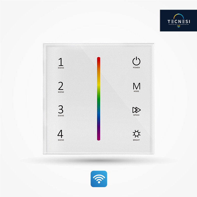 Controlador TECNESI (T3-1). RF + Táctil RGB. De 12-24V. De 3CH*4A: 12V@144W, 24V@288W. Caja tipo 86. Blanco.